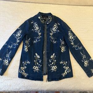 Vintage Denim & Co Embroidered Zipper Jacket